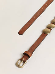 Golden Goose Trinidad belt in aged tan-colored leather with golden maxi studs