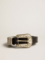 Golden Goose Black belt in washed leather with silver color buckle