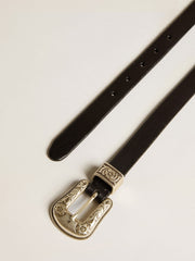 Golden Goose Black belt in washed leather with silver color buckle