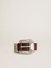 Golden Goose Women’s belt in burgundy leather with decorated silver buckle