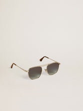 Golden Goose Aviator style sunglasses with silver frame and blue lenses