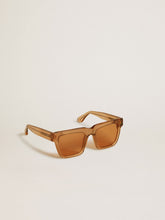 Golden Goose Jamie style square sunglasses with honey-colored frame and lenses