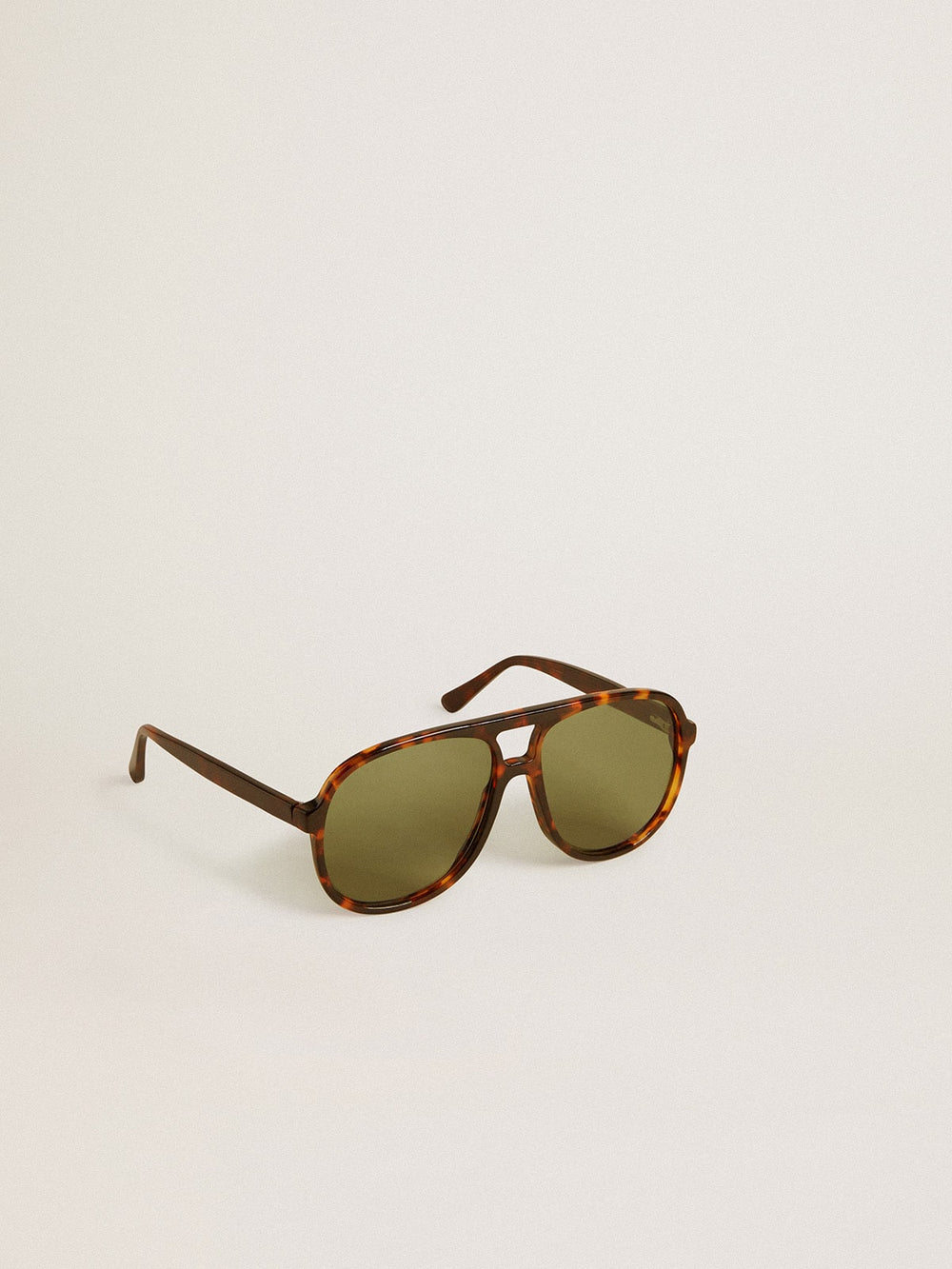 Golden Goose Aviator style sunglasses with tortoiseshell frame and green lenses