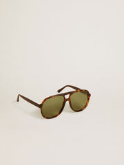 Golden Goose Aviator style sunglasses with tortoiseshell frame and green lenses