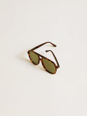Golden Goose Aviator style sunglasses with tortoiseshell frame and green lenses