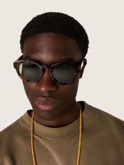 Golden Goose Square style Panthos sunglasses with havana brown frame and green lenses