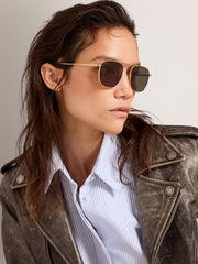 Golden Goose Aviator sunglasses with gold frame and green lenses