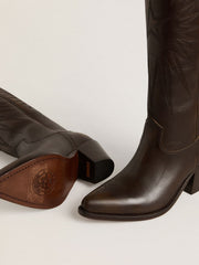 Golden Goose Wish Star boots in dark brown leather with tone-on-tone embroidered star