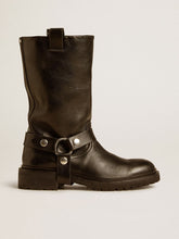 Golden Goose Kurt boots in glossy black leather with silver-colored buckle and studs