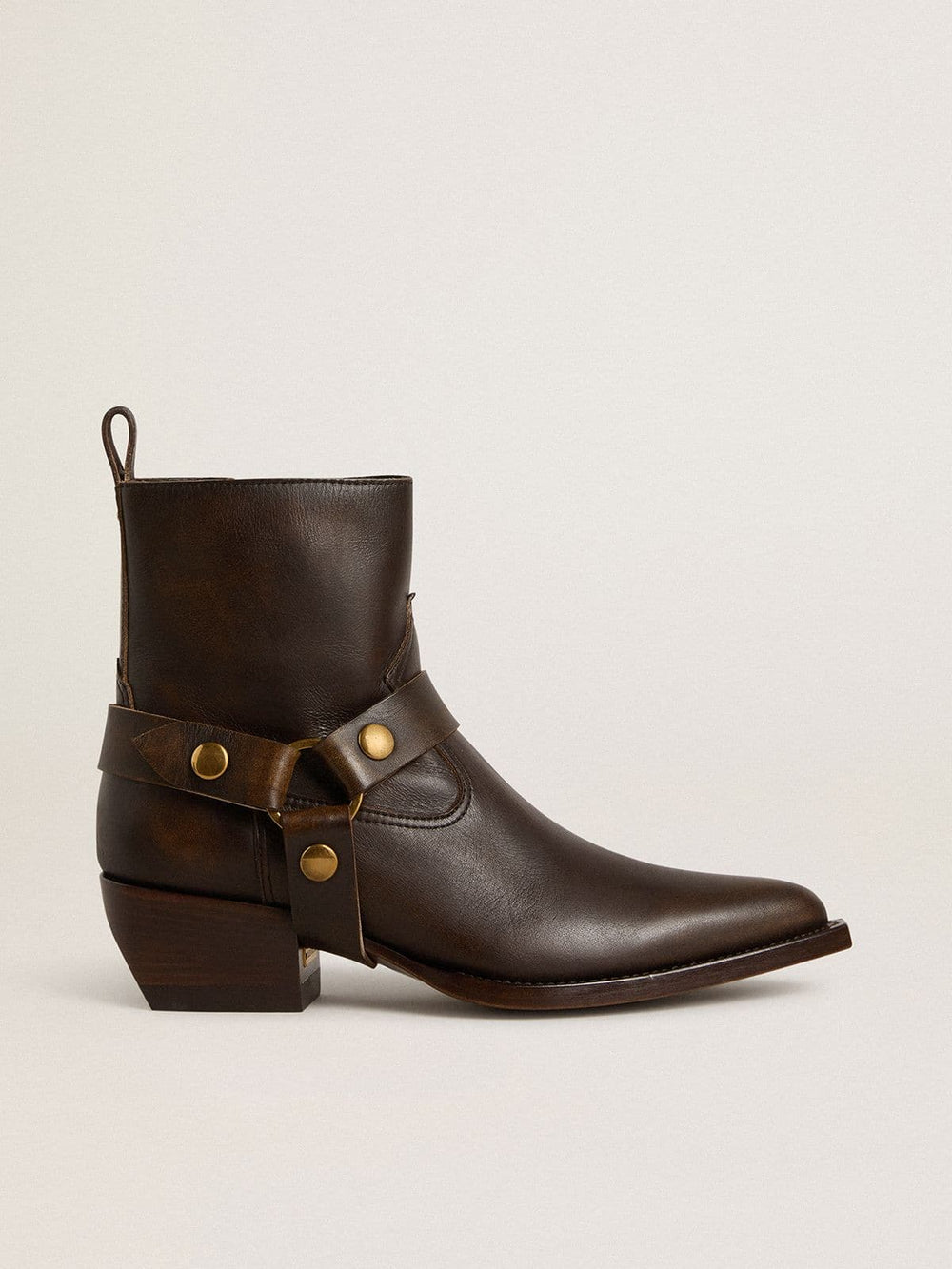 Golden Goose Low Debbie boots in dark brown leather with removable buckle