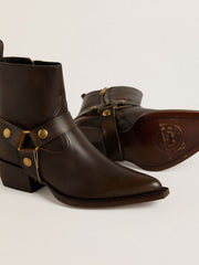 Golden Goose Low Debbie boots in dark brown leather with removable buckle