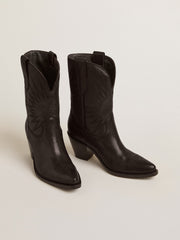 Golden Goose Low Wish Star boots in black leather with tone-on-tone inlay star