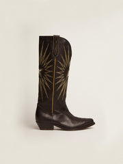 Golden Goose Wish Star boots in black leather with platinum laminated leather inlay star