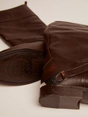 Golden Goose Women's Charlie boots in dark brown leather and clamp on the heel