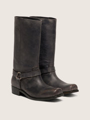 Golden Goose Women's high Biker boots in black leather with strap and silver-colored buckle