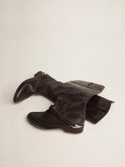 Golden Goose Women's black leather boots with clamp on the heel