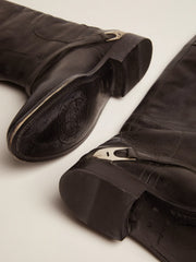Golden Goose Women's black leather boots with clamp on the heel