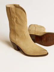Golden Goose Wish Star low boots in sand-colored waxed suede with star embroidery