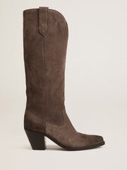 Golden Goose Wish Star boots in dark brown suede with tone-on-tone inlay star