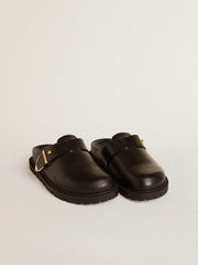 Golden Goose Women's Lucy Sabot in glossy black leather with gold metal buckle