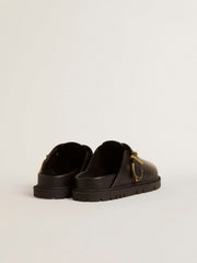 Golden Goose Women's Lucy Sabot in glossy black leather with gold metal buckle