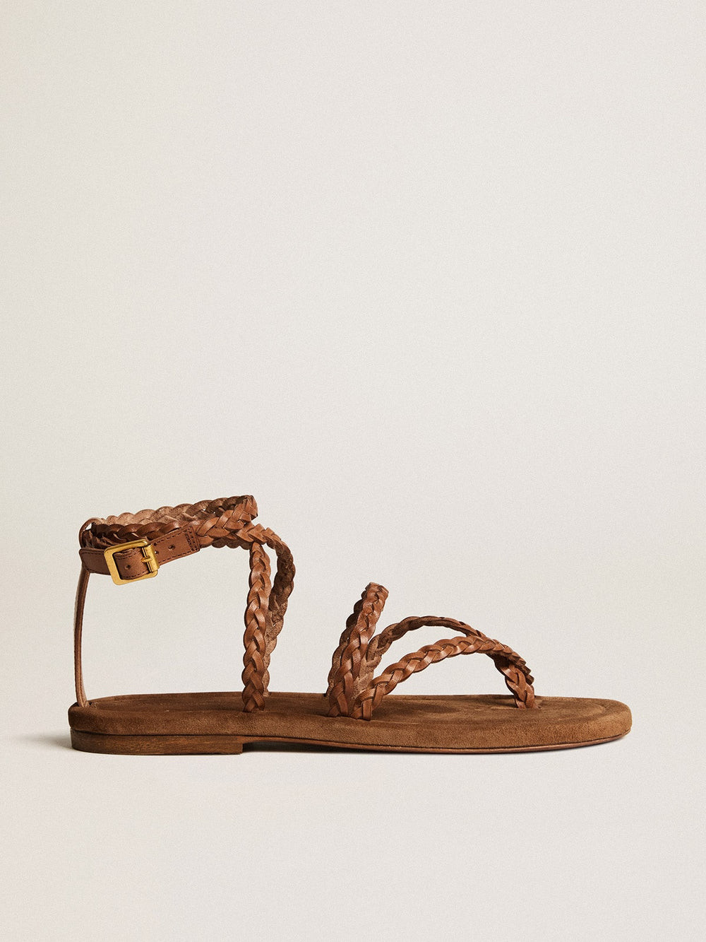 Golden Goose Women's Penelope flat sandals in tobacco leather with suede sole