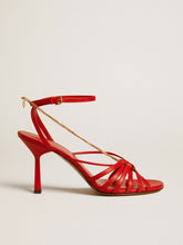 Golden Goose Nico high heel sandals in red nappa leather with gold chain