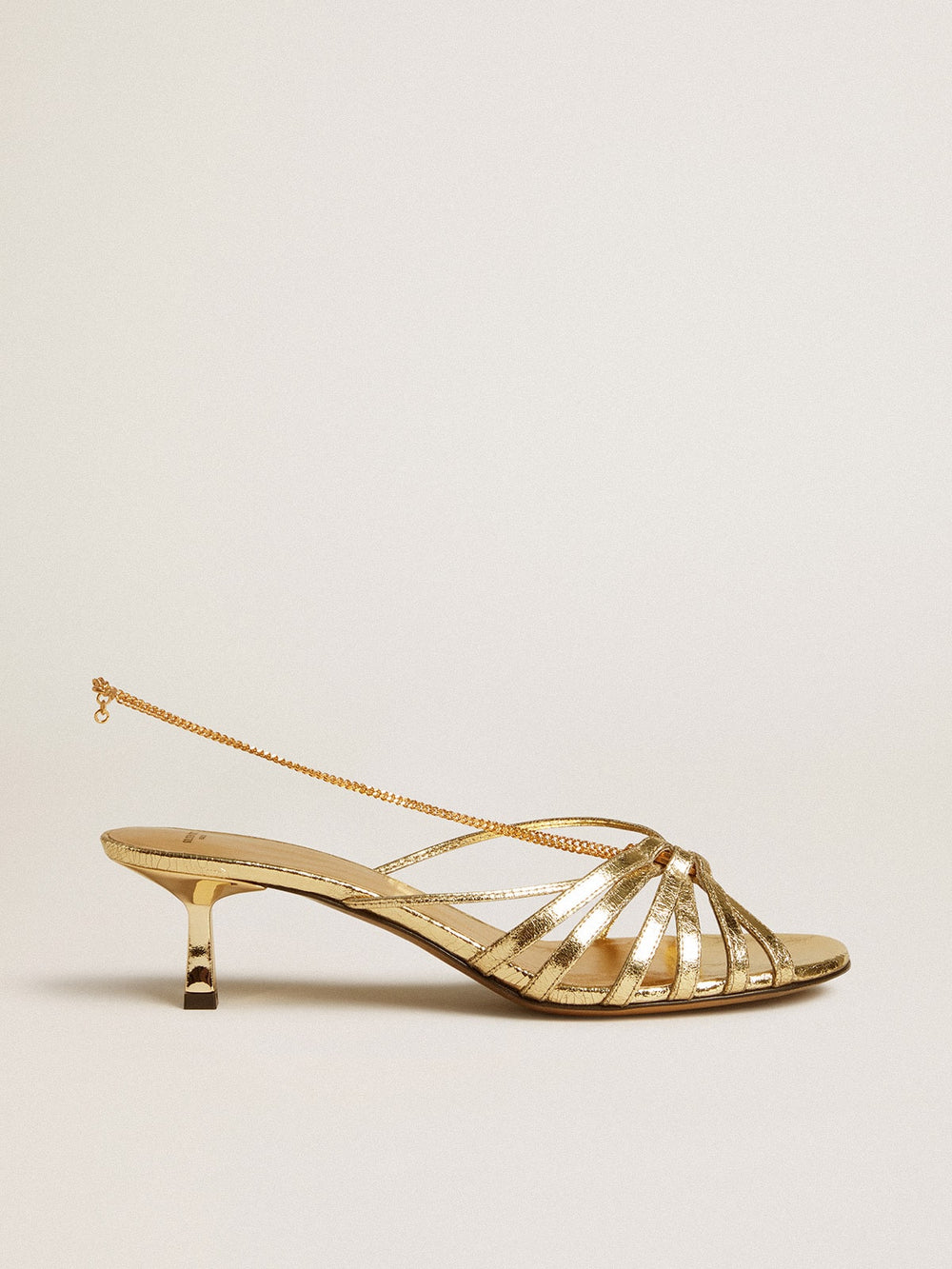 Golden Goose Nico kitten heel sandals in metallic gold leather