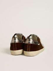 Golden Goose Men's Super-Star in cognac velvet with metallic leather star and heel tab