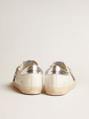 Golden Goose Men's Super-Star in white leather with black nubuck star and silver metallic leather heel tab
