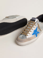 Golden Goose Men's Super-Star LTD in silver metallic suede with leather star and suede heel tab