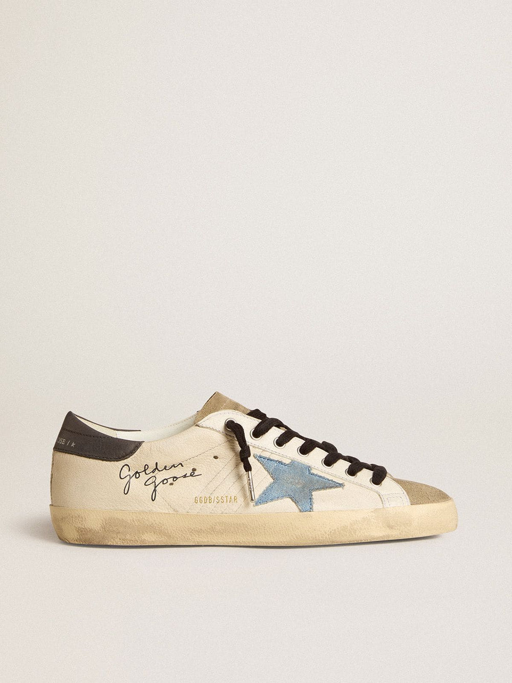 Golden Goose Super-Star in nappa leather with light blue suede star and gray leather heel tab