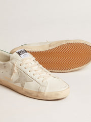 Golden Goose Super-Star in white leather with ice-gray suede star and green leather heel tab