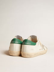 Golden Goose Super-Star in white leather with ice-gray suede star and green leather heel tab