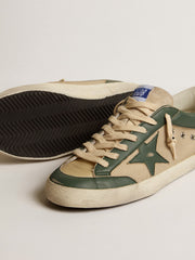 Golden Goose Men's Super-Star in cream mesh and green nappa with nappa star