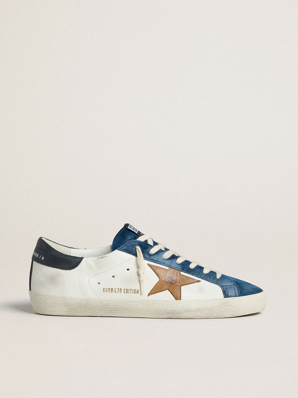 Golden Goose Men's Super-Star LTD with tobacco-colored croc-print leather star and black leather heel tab