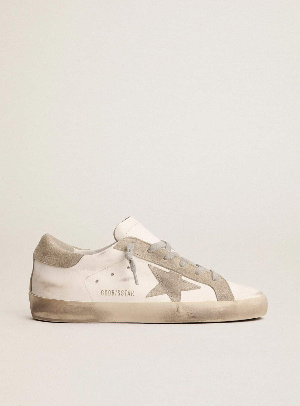 Golden Goose Men’s Super-Star with gray suede star and heel tab