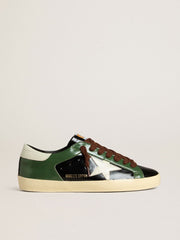 Golden Goose Men’s Super-Star LTD in black laminated leather with white leather star and heel tab