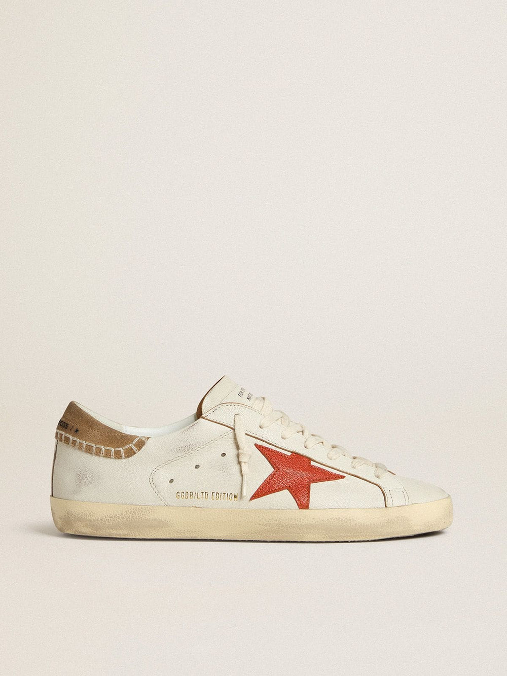 Golden Goose Men's Super-Star LTD in nappa leather with orange leather star and tobacco suede heel tab