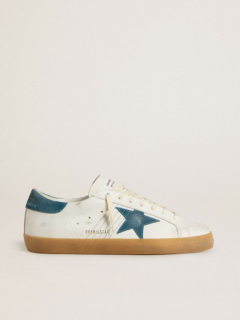 Golden Goose Men's Super-Star in leather with petrol-blue suede star and heel tab