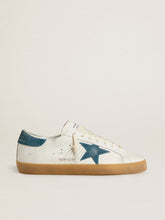 Golden Goose Men's Super-Star in leather with petrol-blue suede star and heel tab