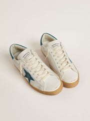 Golden Goose Men's Super-Star in leather with petrol-blue suede star and heel tab