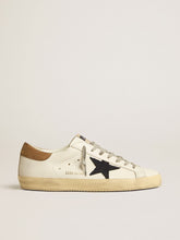 Golden Goose Men's Super-Star in white leather with midnight-blue canvas star and tobacco leather heel tab