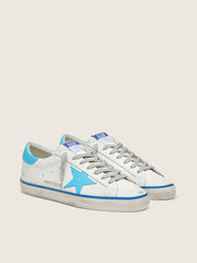 Golden Goose Men's Super-Star LTD in white leather with light blue leather star and heel tab