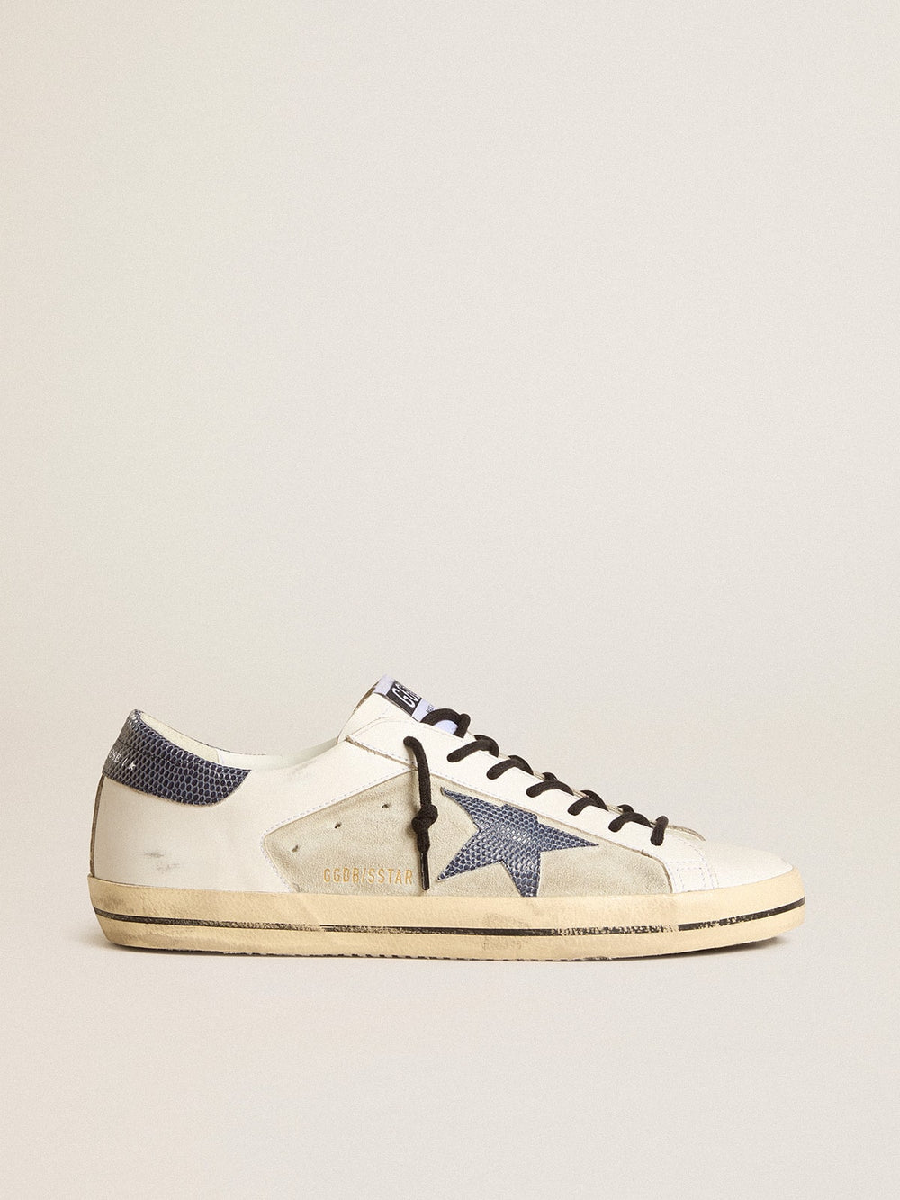 Golden Goose Men's Super-Star in leather and suede with blue lizard-print leather star