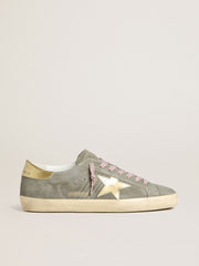Golden Goose Men's Super-Star in gray suede with gold metallic leather star and heel tab