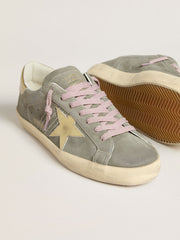 Golden Goose Men's Super-Star in gray suede with gold metallic leather star and heel tab