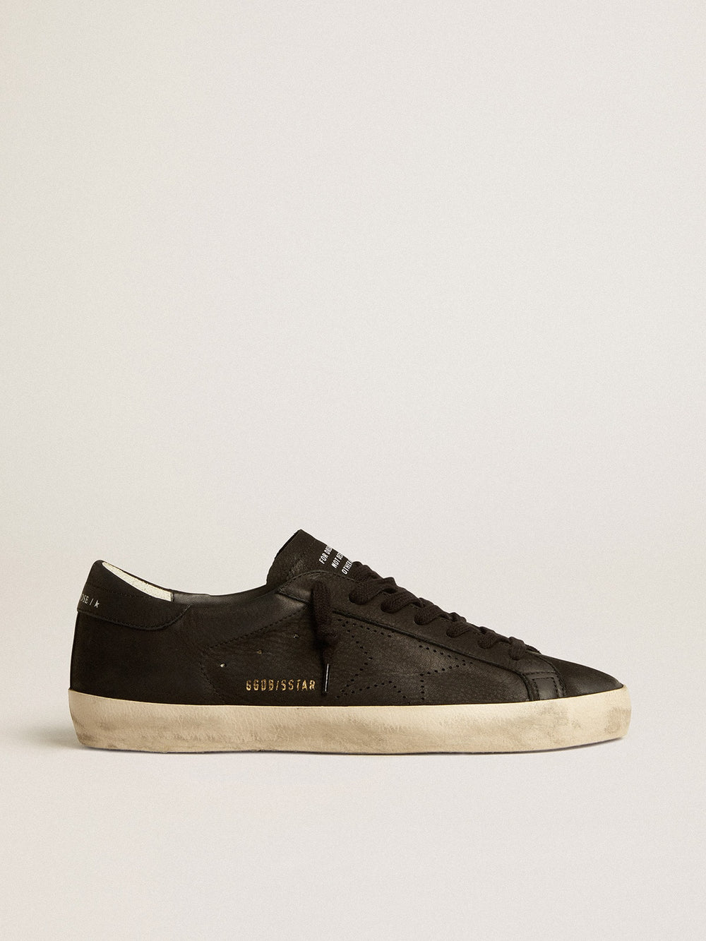 Golden Goose Men's Super-Star in black nubuck with perforated star and black nubuck heel tab