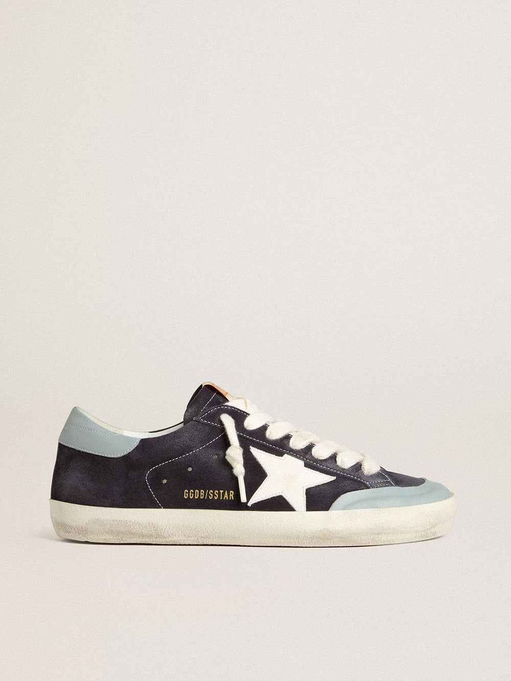 Golden Goose Men's Super-Star in midnight-blue suede with white leather star and light blue leather heel tab