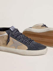 Golden Goose Men's Mid Star in beige and blue suede with gray nappa leather star and white leather flash